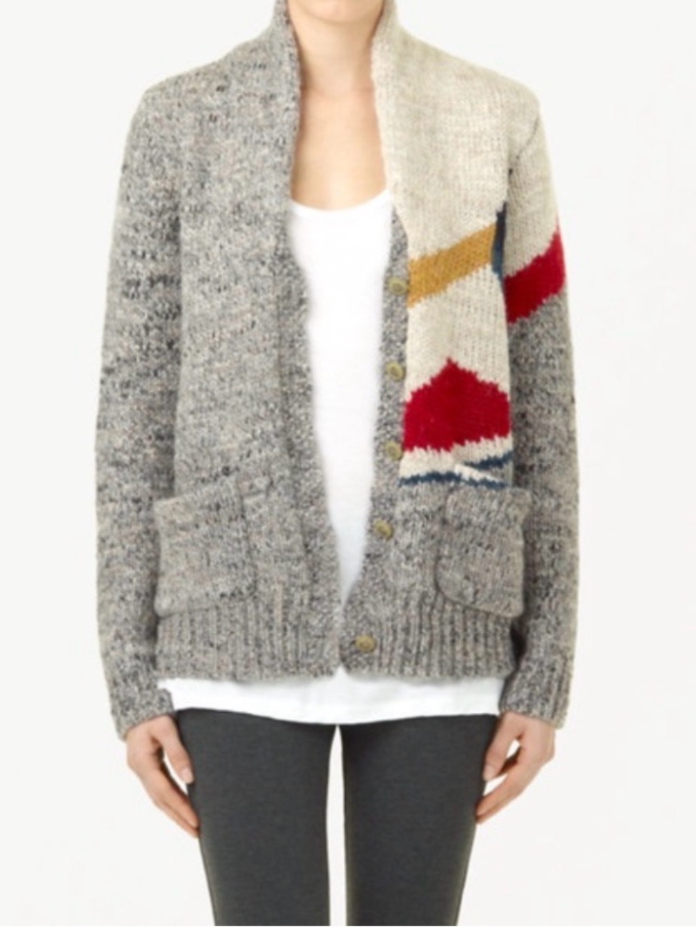 Aritzia / Wilfred Free - Gray Knit Shawl Collar Cardigan Sweater with Colorblock